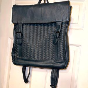 Neiman Marcus Woven Front Teal Large backpack Flap Magnetic Snaps Adj. Straps